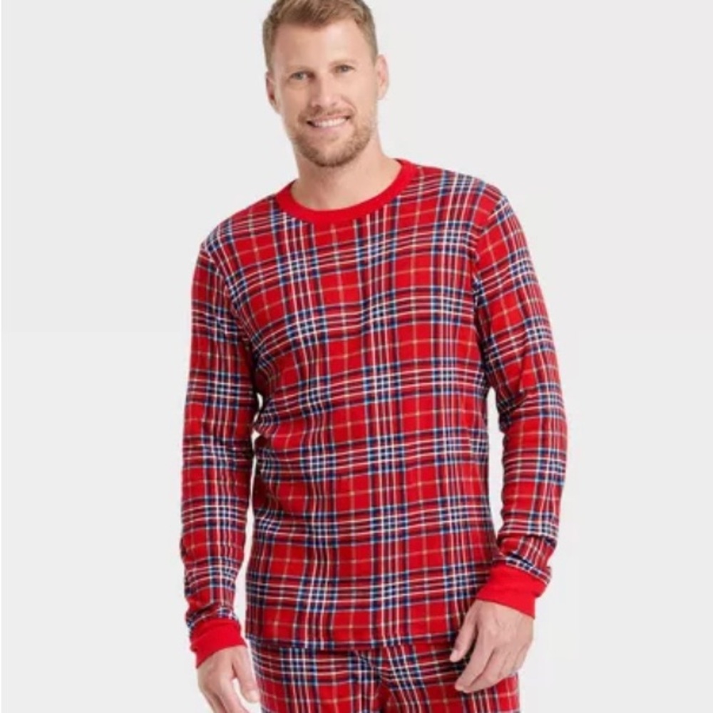 Wondershop Men's Plaid Cotton Ribbed Holiday Pajama Shirt size XXL